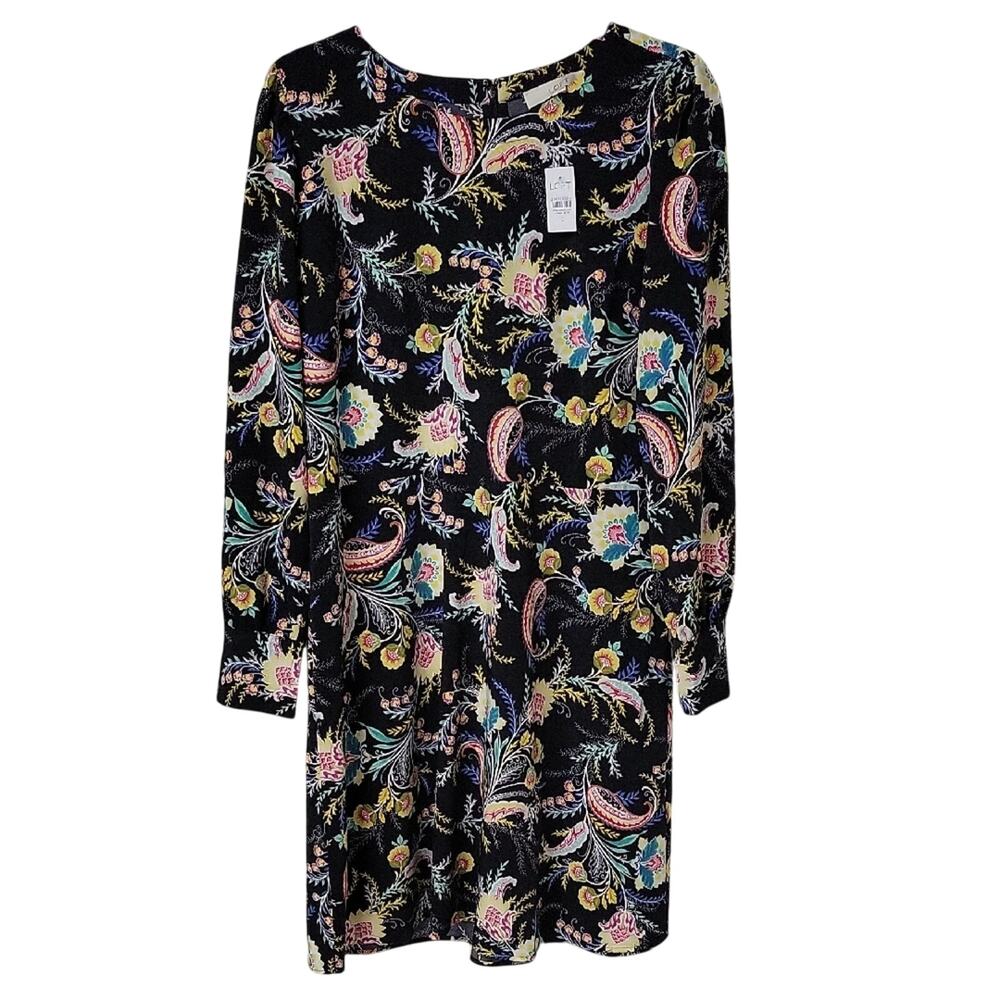 LOFT Black Paisley Floral Long Sleeve Dress Womens Size 12 NWT